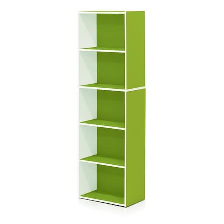 Highkey 11055WH-GR 5-Tier Reversible Open Shelf Bookcase White & Green LR377089